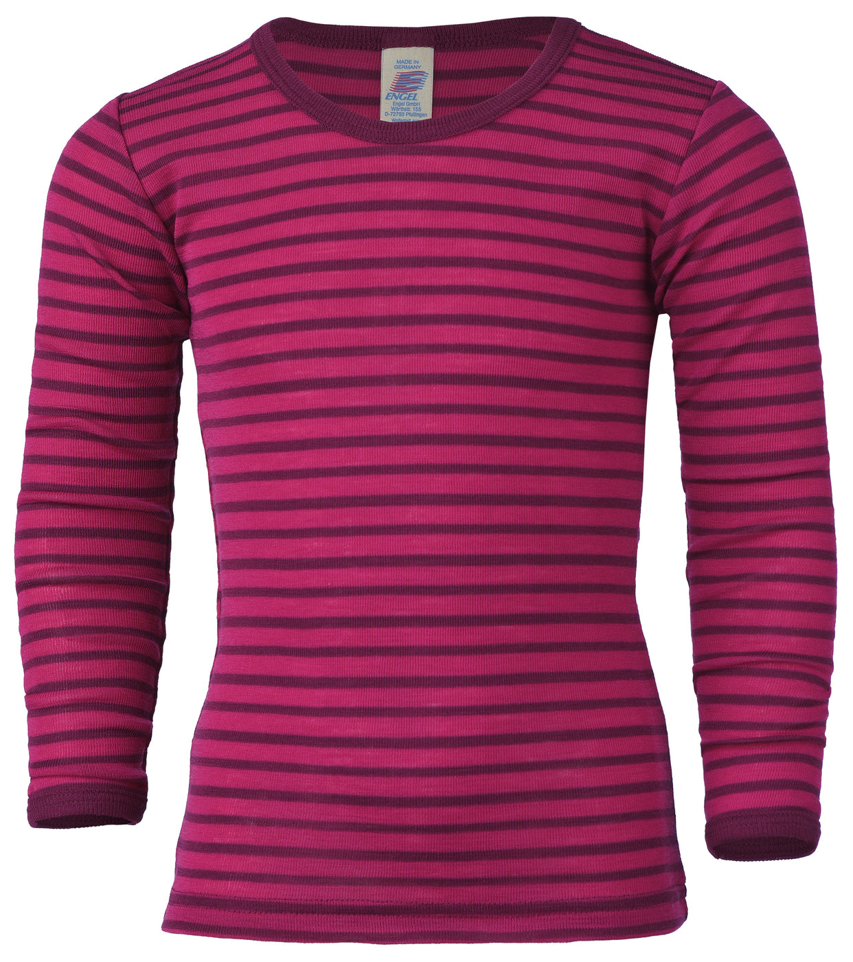 Maglietta in lana e seta a manica lunga per bimbi grandi - riga rosa